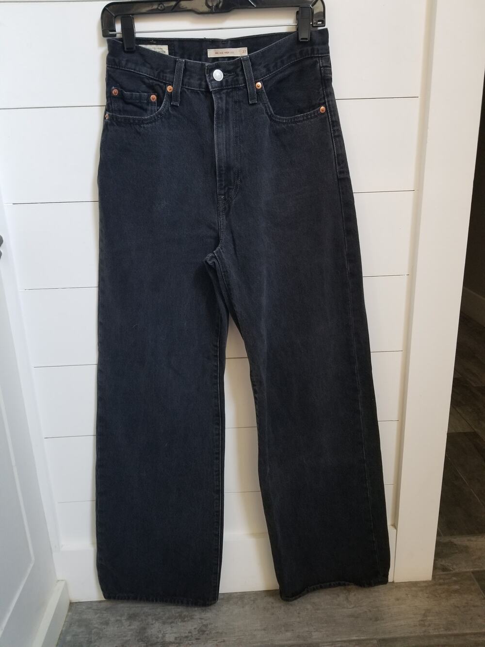 Levis Premium Ribcage Wide Leg Jeans Women 27 Black Denim Big E High Rise
